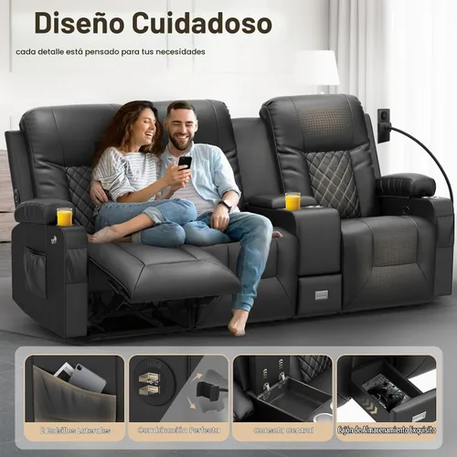 Vista 3 de YONISEE - Juego de sofá reclinable moderno - Sofá de 3 asientos y 1 silla reclinable giratoria con calor y masaje para sala de estar (3+1)