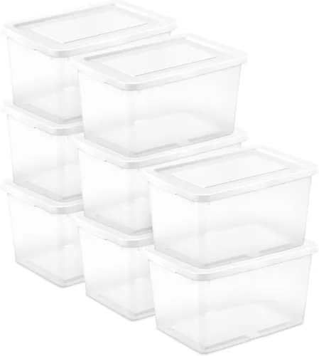 Vista 14 de Sterilite - Paquete de 12 cajas de almacenamiento apilables con tapas a presión; contenedor organizador de plástico resistente para armario, baño