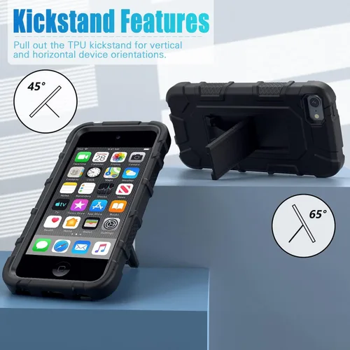 Vista 3 de ZoneFoker Funda para iPod Touch 7ª, 6ª y 5ª generación, resistente a los golpes, para Apple iPod Touch 7/6/5 generación, color negro