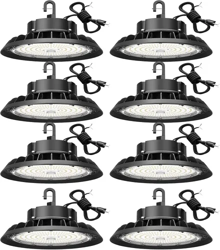 Vista 15 de UFO - Luz LED de alta bahía de 100 W, luces LED de alta bahía de 14,000LM, 0-10 V, regulable, cable de 6 pies con enchufe estadounidense, gancho
