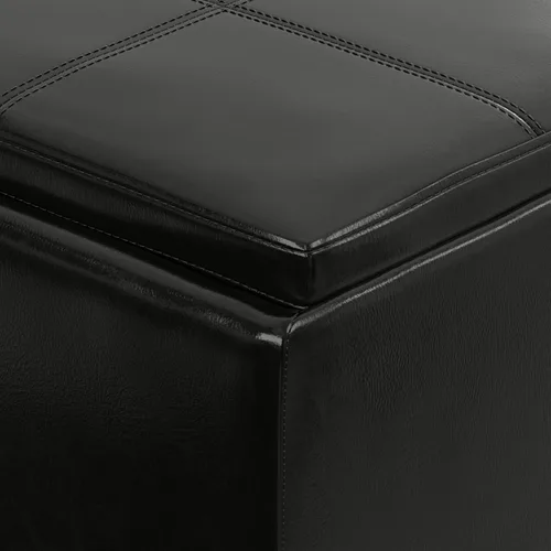 Vista 2 de SIMPLIHOME Avalon - Otomana de almacenamiento, otomana rectangular tapizada de cuero vegano de 42 pulgadas de ancho en color negro carbón, mesa