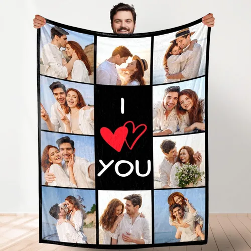 Vista 17 de Manta de fotos personalizada para bodas, parejas, fotos para familiares, amigos, regalos personalizados de Navidad y cumpleaños, fabricada