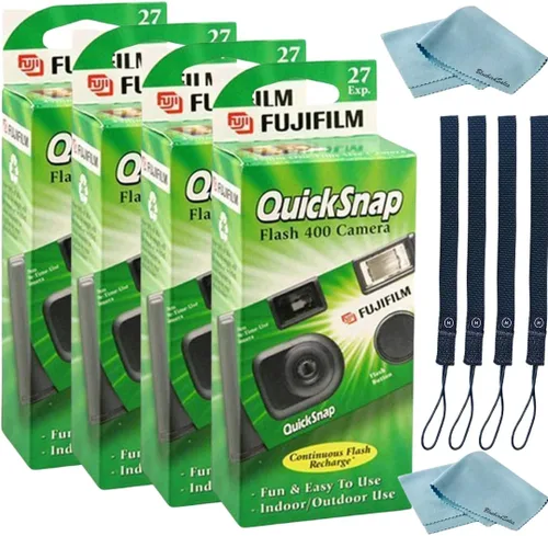 Vista 6 de Cámara desechable Fujifilm QuickSnap Flash 400 de 35mm • Paquete de 2 • 2 correas para la mano • Paño de limpieza de microfibra BluebirdSales