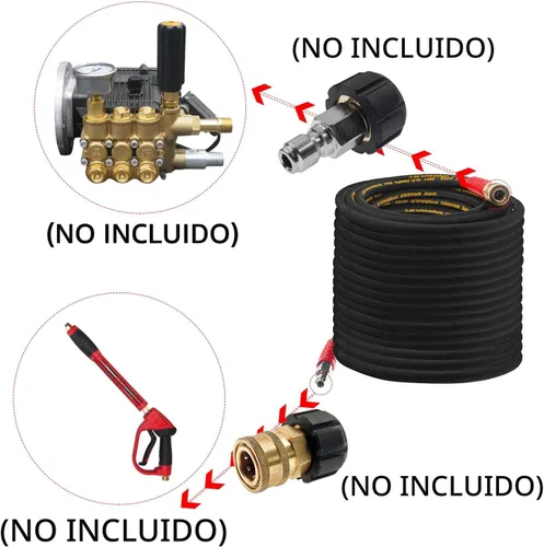Vista 4 de Hourleey - Manguera de lavadora a presión de 50 pies x 3/8 pulgadas con conexión rápida, manguera de lavadora eléctrica de alambre de alta