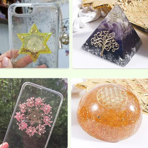 Vista 4 de angwang 10 Uds 2.7 in 7 Chakra Cobre Torre Energía Orgonita Pegatina Flor Vida Árbol Pirámide Resina Epoxi Material Fabricación de Joyas