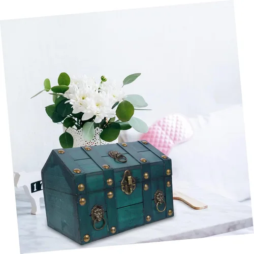 Vista 8 de Joyero de madera estilo retro para aretes, collares, pulseras, caja decorativa del tesoro con tapa, organizador de recuerdos para adultos