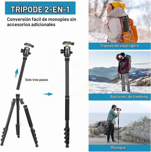 Vista 3 de Trípode DSLR Profesional para Fotografía - Alto, Ligero y Resistente - Miras de Detección, Telescopio y Prismáticos - Unidad de Trípode Completa