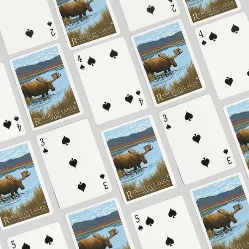 Vista 4 de Lantern Press Rangeley, Maine, Moose Drinking at Lake (52 cartas de juego, baraja de cartas de tamaño póquer con comodines)
