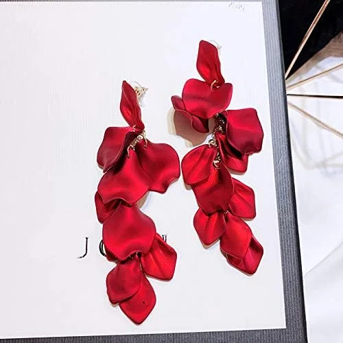 Vista 5 de Just Follow - Aros largos de acrílico con pétalos de rosa, flores grandes y borlas florales para mujeres y niñas