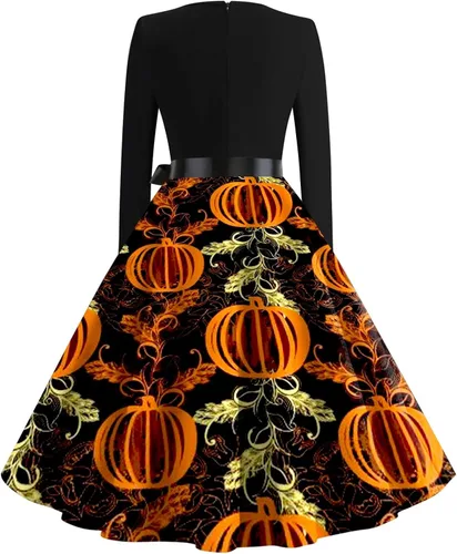 Vista 3 de TWGONE Halloween Costumes for Women 2023 Fit and Flare Dress Fall Fashion Vintage Long Sleeve Party Halloween Dress