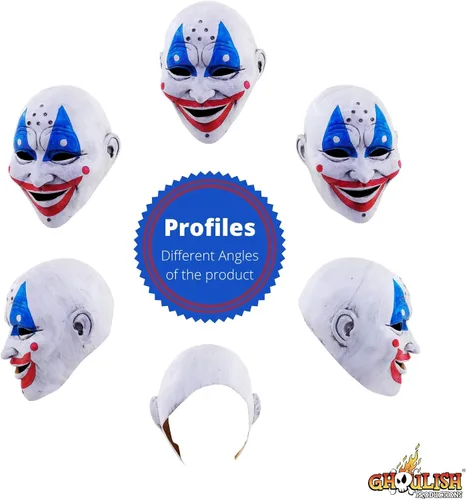 Vista 5 de Ghoulish Productions Máscara de payaso con pinzas máscara de látex de payaso con cabello rojo Máscara de payaso para adultos aterrador Máscara