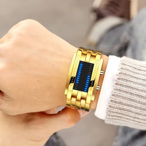 Vista 3 de FANMIS Moda Casual Binario LED Militar Hombres Deportes Acero Inoxidable Cuarzo Rectángulo Reloj Plata