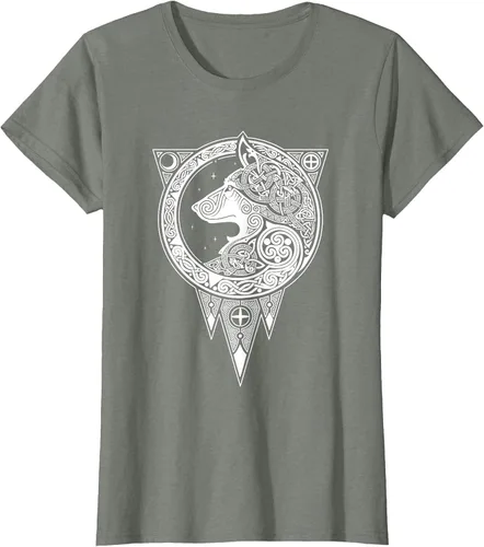 Vista 4 de Viking Fenris Wolf - Camiseta de mitología nórdica con símbolo de Fenrir Asphalt Grey