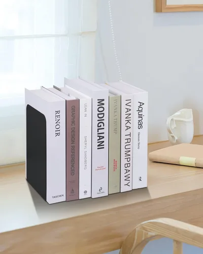 Vista 5 de Honagu Sujetalibros para estantes, hogar, oficina, tapón de metal para libros, soportes de metal para sujetalibros, sujetalibros decorativos