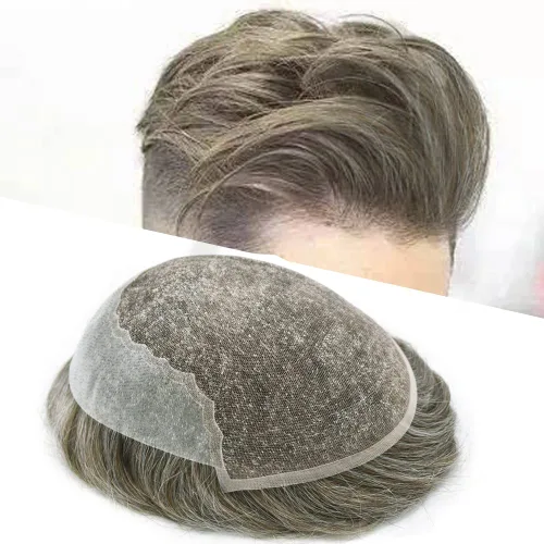 Vista 22 de Mens Toupee Swiss Lace Mens Hair Piece Sistema de reemplazo de cabello para hombres Toupee para hombres Cabello humano nudo blanqueado protesis