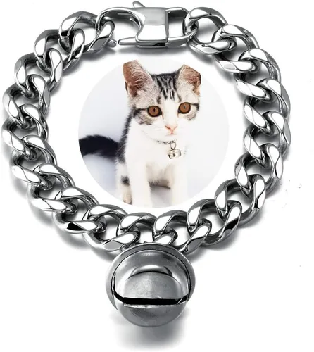 Vista 6 de Gargantilla ancha de acero inoxidable para gatos y perros y gatos, de oro rosa, ajustable, de 8 pulgadas, a prueba de mordidas, cadena de 1/2