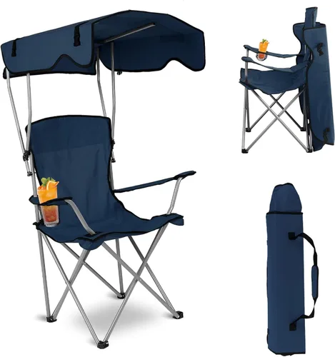 Vista 10 de Silla plegable de playa, silla de campamento, campamento de pesca, silla de césped al aire libre, protección solar, carga de 330 libras, toldo