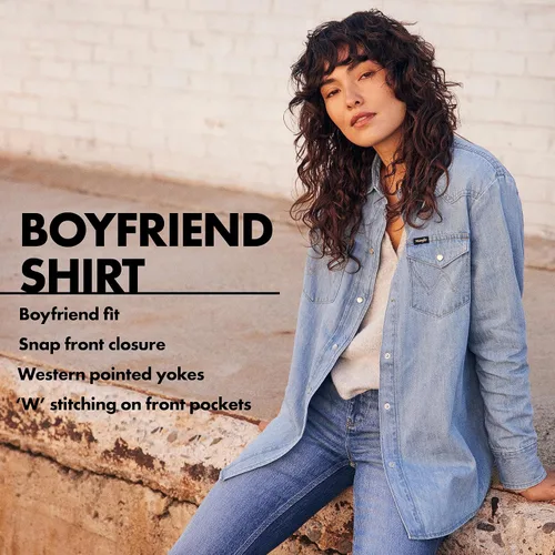 Vista 3 de Wrangler Camisa de mezclilla con cierre a presión para mujer