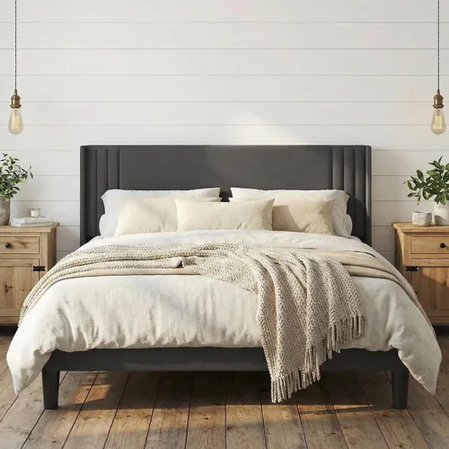 Vista 11 de Gizoon Base de cama matrimonial con cabecera con respaldo de ala, cama