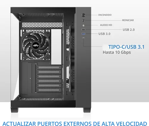 Vista 3 de MUSETEX Caja de PC ATX, 3 x 120mm Ventiladores Preinstalados, Soporte para Radiador de 360MM, Caja de PC para Juegos de Vidrio Templado de Vista