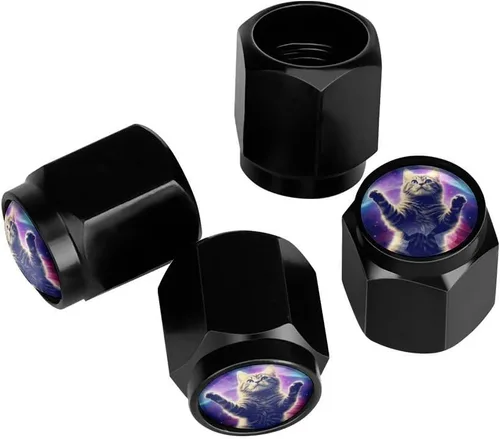 Vista 11 de Wolf - Tapones de válvula de neumático con bandera americana, tapas de válvula de neumático de aluminio negro, cubiertas universales