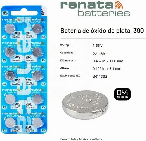 Vista 2 de Renata 390 SR1130SW Baterías – 1.55 V Óxido de Plata 390 Batería de reloj (2 unidades)