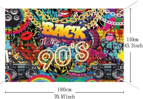 Vista 2 de AIBIIN Back to The 90'S Backdrop Retro Hip-Hop Graffiti tema de los años 90 Fotografía Fondo Disco Pared de ladrillo Hip Hop Retro Radio Música