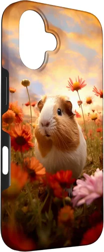 Vista 3 de Carcasa para iPhone 16 con diseño de conejillos de indias y flores para amantes de mascotas exóticas