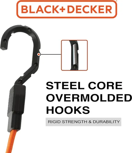 Vista 3 de Black+Decker BDX1010-32PK - Correas elásticas planas de 24 pulgadas, color negro/naranja, paquete de 32 Non Scratch Steel-Core Hooks & Textured