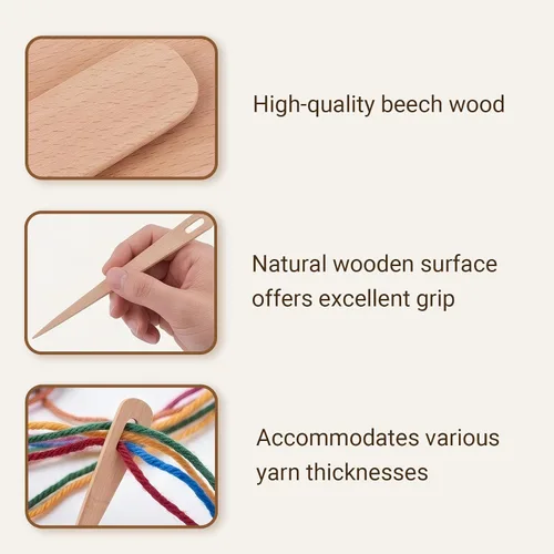 Vista 4 de Aguja de tejer 5 Uds. DIY Agujas de tejer de ojo grande de madera, tapicería, manualidades, herramientas de madera, agujas de tejer de ojo grande