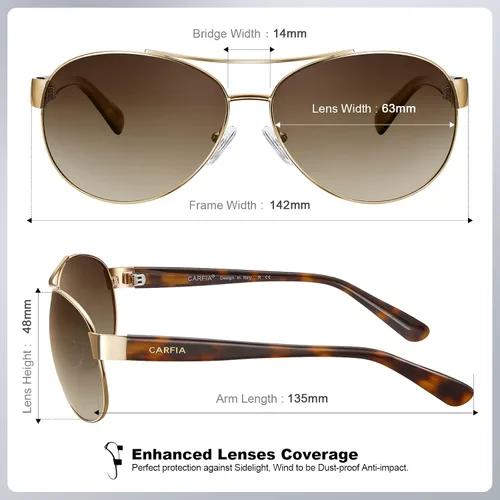 Vista 5 de CARFIA Classic Polarized Sunglasses for Men Women UV400 Protection Pilot Metal Frame Mirror Lens Eyewear