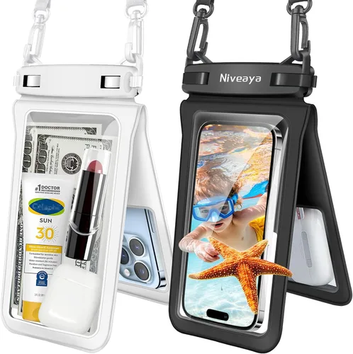 Vista 16 de Niveaya Bolsa impermeable para teléfono con doble espacio - 2 unidades, funda impermeable con cordón para iPhone 16/15/14/13/12 Pro Max hasta 8.3
