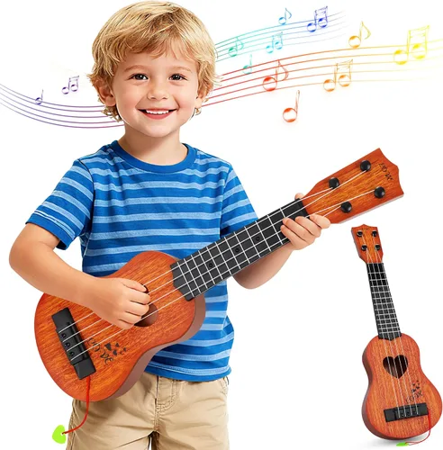 Vista 9 de YEZI - Ukelele clásico de juguete para niños, tipo guitarra, instrumento musical, azul