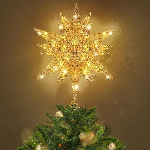 Vista 10 de Luxspire Estrella Superior para Árbol de Navidad, Luces LED de Metal con Purpurina 3D para Decoraciones Navideñas, Operada con Control Remoto y USB
