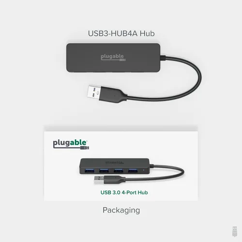Vista 6 de Plugable Hub USB 3.0 de 4 puertos, divisor USB para laptop, compatible con Windows, Surface Pro, PC, Chromebook, Linux, Android, carga no compatible
