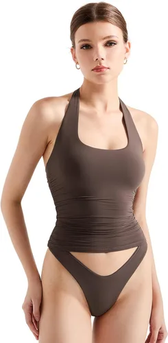 Vista 33 de SUUKSESS Camisetas sin Mangas para Mujer con Cuello Halter Forro Doble Sin Espalda Y2K Modernas para Salir Aguamarina