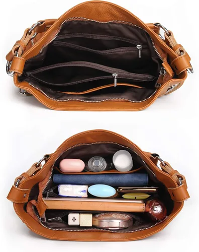 Vista 4 de YALUXE Bolso de hombro de cuero genuino para mujer, con asa superior