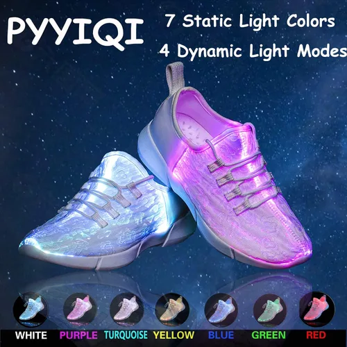 Vista 2 de PYYIQI Zapatos de fibra óptica LED con luz para mujeres y hombres, tenis luminosos intermitentes para festivales, Navidad, Halloween, fiesta de Año