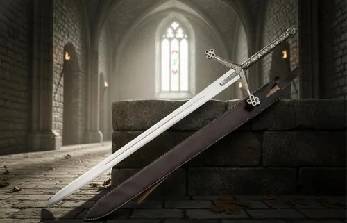 Vista 2 de Bend D Trend - Espada Claymore de 40 pulgadas, hecha a mano, escocés Highlander a dos manos, gran espada con accesorios de latón y funda de cuero