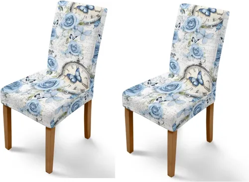 Vista 13 de Rnyleeg Juego de 1 funda para sillas de comedor con diseño de mariposa y rosa azul, elegante, suave, lavable, para cocina, hotel, ceremonia