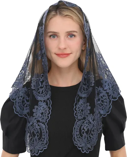 Vista 12 de Velo de encaje Mantilla Iglesia Católica Capilla Velo Cabeza Cubrir Misa Latina Negro