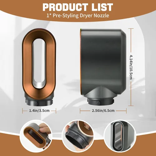 Vista 6 de Boquilla de secadora preestilizada para Dyson Airwrap Styler, repuesto para accesorios Air Wrap HS01 HS05 (dorado)