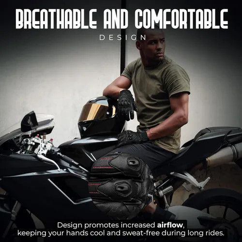 Vista 7 de J.A.G. Guantes de Motocicleta de Piel para Hombre - Protección de Nudillo de Fibra de Carbono, Motocicleta, Deportes Motorizados, Bicicleta