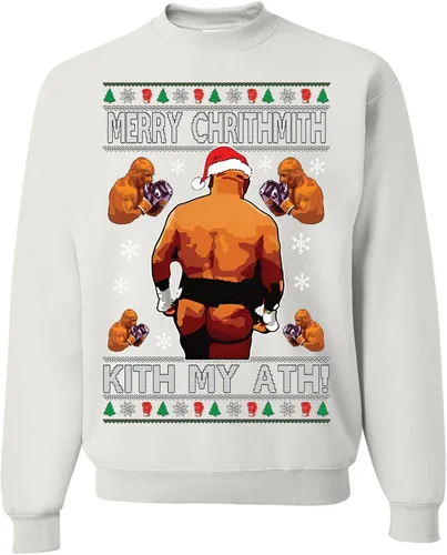 Vista 49 de wild custom apparel Merry Chrithmith Kith My Ath suéter feo de Navidad divertido con cuello redondo sudadera Negro