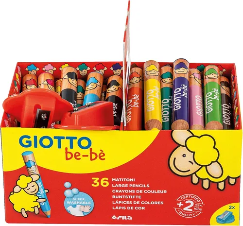 Vista 4 de GIOTTO be-bè Lápices y sacapuntas grandes paquete preescolar para niños pequeños, 36 lápices, colores surtidos, ideal para la escuela y el hogar