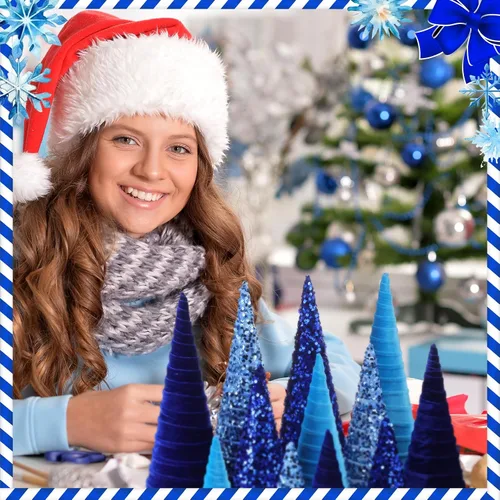 Vista 5 de Ireer 12 piezas Árboles de Navidad de terciopelo varios tamaños cono de terciopelo decoraciones modernas para interiores centro de mesa minimalista
