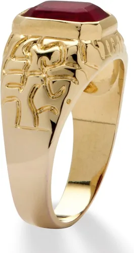 Vista 2 de Palm Beach Jewelry Anillo para hombre, chapado en oro amarillo, corte esmeralda, rubí rojo, estilo pepita, tallas 8-16, Metal, Rubí