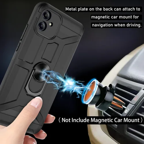 Vista 4 de Funda para Galaxy A04e, con [3X protector de pantalla de vidrio templado], soporte de anillo integrado y soporte magnético para automóvil a prueba
