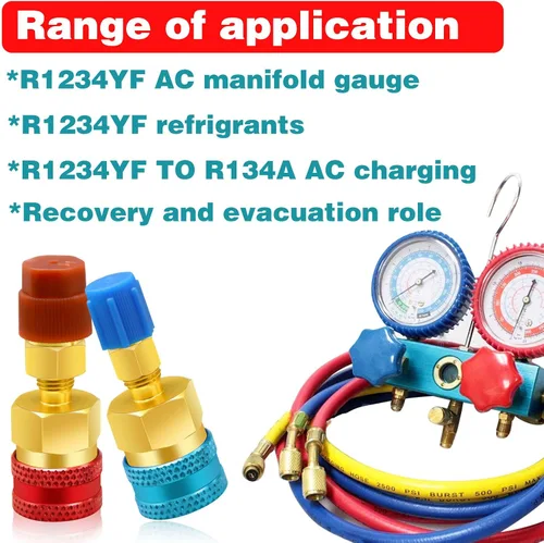 Vista 5 de 2 adaptadores R1234yf a R134a, kit de acopladores rápidos, kit de recarga de refrigerante R1234yf, adaptadores de lado alto/bajo R134a a R1234yf