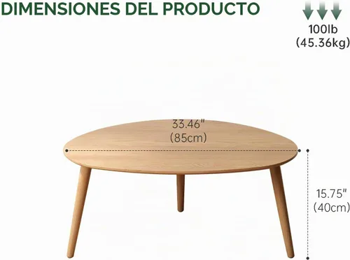 Vista 2 de Mesa de centro ovalada pequeña, de 33.5 pulgadas, mesa de centro moderna de mediados de siglo para sala de estar, mesa auxiliar 100% madera de roble